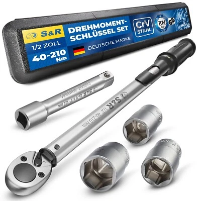 S&R Drehmomentschlüssel1/2" Zoll 40-210 Nm 560 mm, 1/2"Verlängerung, Stecknüsse - Bild 1 von 4