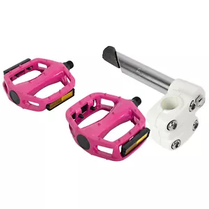 PRO+ 4-Bolt 22.2mm BMX Stem White & Alloy Pedals 9/16 in Pink - Picture 1 of 1