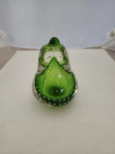 VTG Art Glass Green Bubble Fruit Pear Paperweight French Lick Indiana IN - Picture 1 of 3