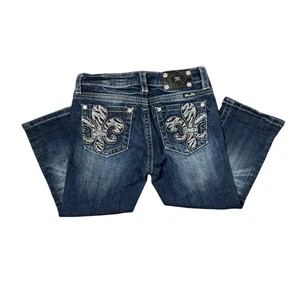 Miss Me Girls fleur de lis rhinestone capri jean 16 - Picture 1 of 7