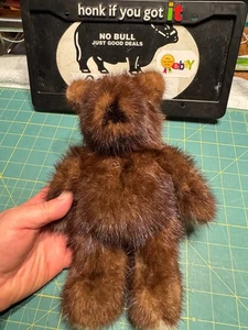 Echter Nerz Pelz Vintage Teddybär Handarbeit 10 Zoll groß im Stehen braun Hut Stola - Bild 1 von 7
