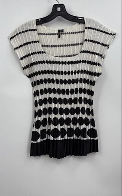 Женский пуловер Milano кремовый черный в полоску плиссированный блузка топ размер большой - Изображение 1 из 4