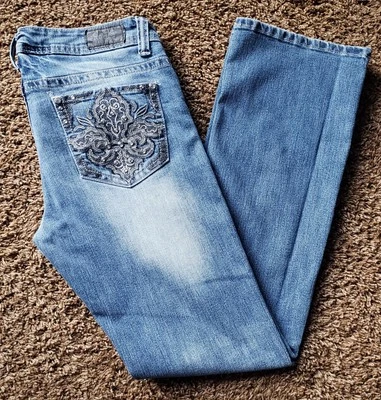 ZCO Jeans Bootcut Sz 11 Bling Pocket Embroidered Rhinestone Western Sequin Foto 1 de 4