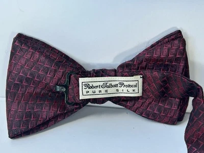 Robert Talbott Protocol Silk Bow Tie Wine/Black Repp Weave Adjustable Formal - Image 1 of 2