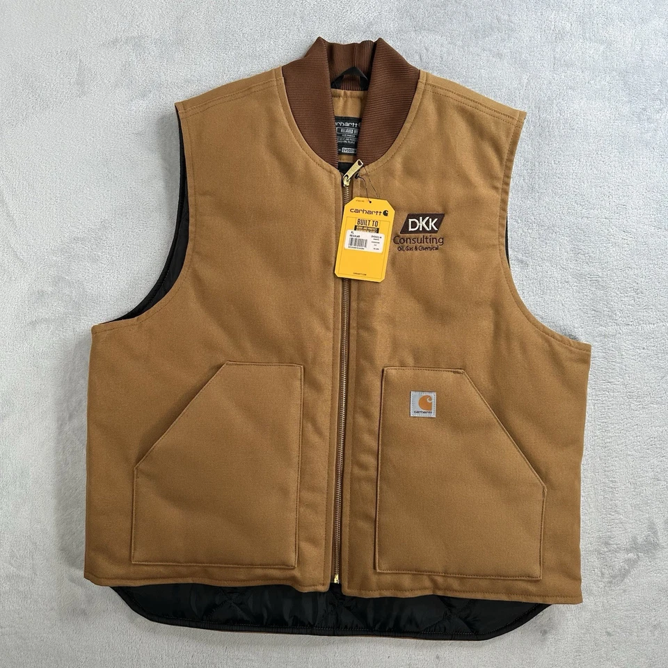 Carhartt Vest Zip 0V0001-M Brown Canvas Mens XL Diamond Quilt Lining