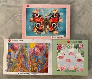 3 Puzzle Lot HEYE Metamorphosis Wings CHARMING VILLAGE PINK TREES Flamingos - Picture 1 of 12
