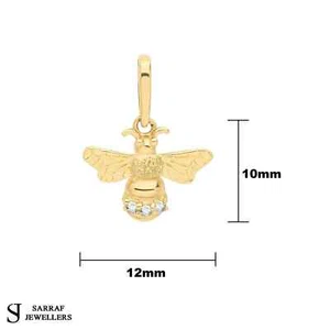 9ct Yellow Gold CZ Bee Charm Pendant, Gold Pendant, Bee Pendant,Gifts for her - Picture 1 of 10