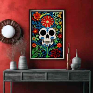 Sugar Skull Painting Wall Art Poster Premium Quality Choose your Size - Picture 1 of 3