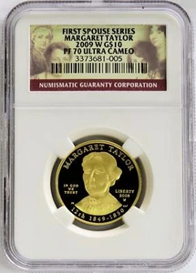 2009 W GOLD $10 MARGARET TAYLOR 4,936 MINTED SPOUSE 1/2 oz PROOF NGC PF 70 UC - Picture 1 of 2