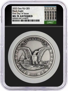 2023 Fiji $5 Silver 5 oz Black Eagle NGC MS70 Antiqued First Day of Issue Ultra - Picture 1 of 5