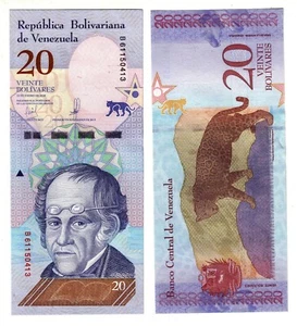 Banknote - 2018 Venezuela, 20 Bolivares, UNC, Rodrigues (F) Jaguar (R) - Bild 1 von 1
