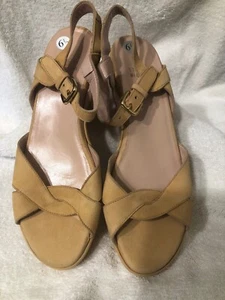 Stuart Weitzman Tan Lockness Nubuck Wedge Sandals - 6 1/2, M0NI-M004 - Picture 1 of 9