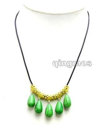 SALE Big 10*16mm Drop Blue Turquoise Pendant and 18-20" Leather necklace-nec6096 - Image 1 of 4