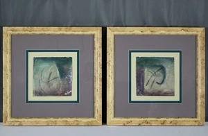 Pair Kati Roberts signed mixed media paintings, monoprints postmodern abstract - Picture 1 of 13