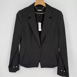White House Black Market Women's SZ 8 Pinstripe Blazer Jacket Dark Gray NWT - Picture 1 of 5