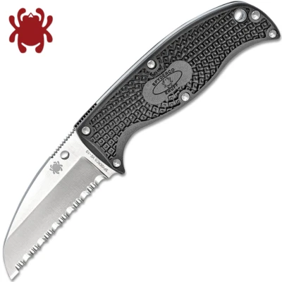 Spyderco Enuff Sheepfoot Fixed Blade VG10 Serrated Edge Black FRN Handle FB31SBK - Image 1 of 4