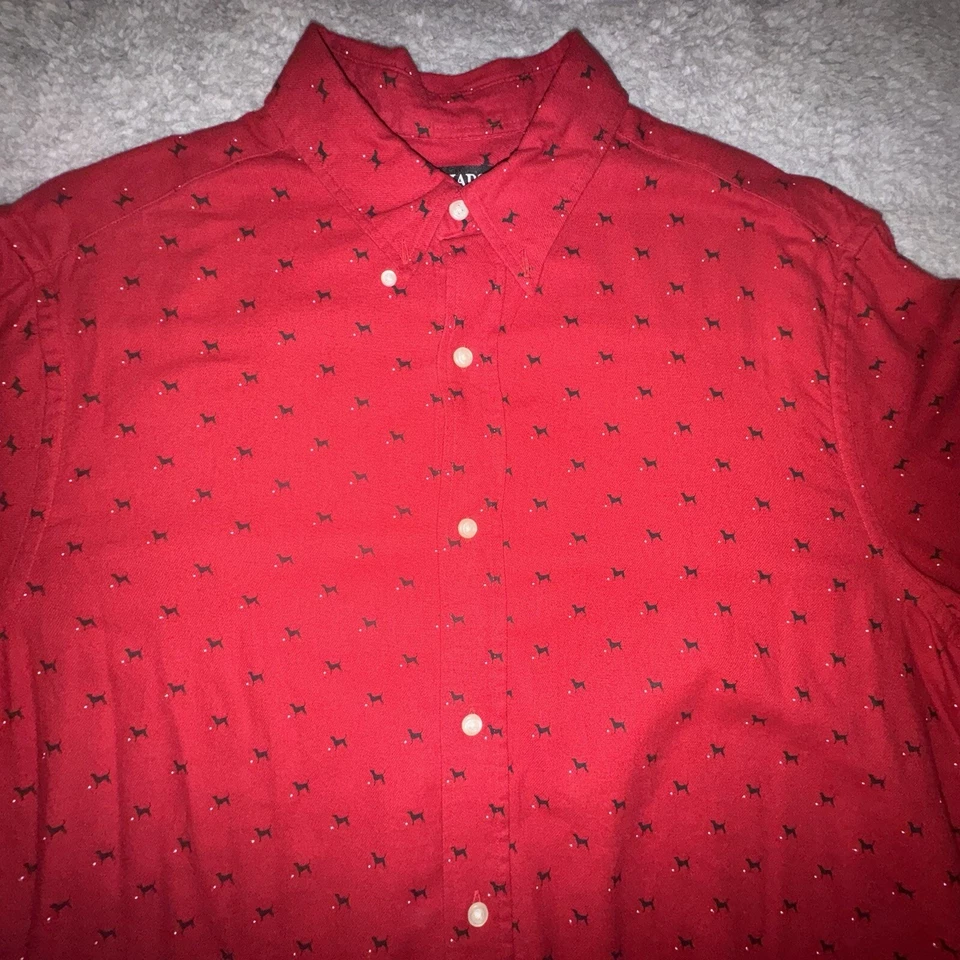 Camisa Chaps Para Hombres XLT XL TALL Roja Estampado de Perro Abotonada Manga Larga Preppy Foto 1 de 4