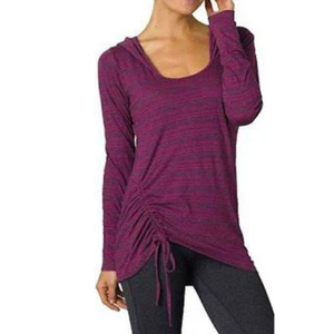 prAna Vinyasa Hoodie Purple Striped Vivid Viola sz L Organic Yoga - Picture 1 of 9