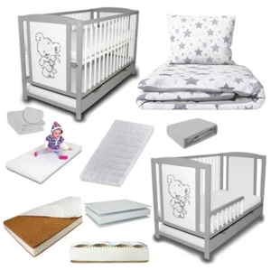 Babybett Gitterbett mit Schublade Barriere Bettlaken Matratze 9-9,5cm Bettwäsche - Bild 1 von 46