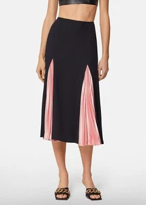 $1359 VERSACE Satin Pleated Midi Skirt A89107 | Black & Pink | IT 36 XXS / US 0 - Picture 1 of 17