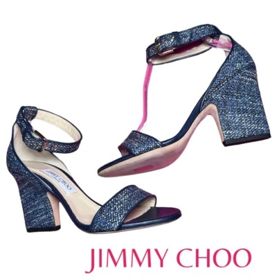 JIMMY CHOO EDINA SANDALIA TWEED METALIZADA AZUL MARINO (TALLA 39/9) (USADA EN EXCELENTE ESTADO) Foto 1 de 4