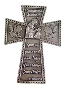 Silver-Toned Pewter Communion Blessings Boy's First Communion Hanging Wall - Picture 1 of 4