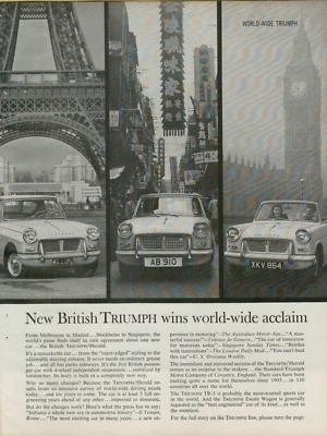 1960 Triumph /Herald Coupe TR-3 Sports Car Estate Wagon 4-Page Original Print Ad - Image 1 of 4
