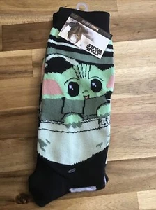 Mandalorian Star Wars Child Grogu Baby Yoda 2 Pair Of Socks New Green Black - Picture 1 of 3