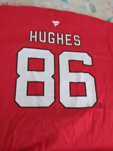 Men's Fanatics Branded Jack Hughes Red NJ Devils Authentic Stack Name & Number - Picture 1 of 8
