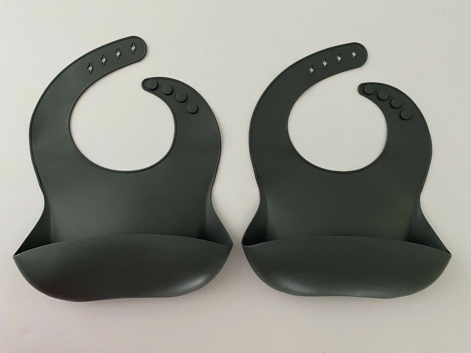 TWO Set Silicone Bibs Dark Grey Baby Toddler Infant Kid BPA Free Waterproof - image 1 of 1