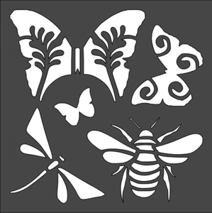 1- 5.5x5.5 inch Stencil, (PI-15) Butterfly Bee Dragonfly (6mil) - Picture 1 of 2