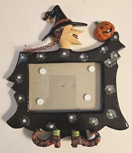 Halloween Picture Frame 3-D Witch Pumpkin Larger Than 4.5" x 3" Stand Up Velvet - Picture 1 of 8