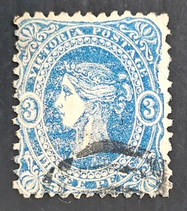 1860 Victoria Australia 3d Dp Blue Beaded Oval stamp Horizntl Lind pper used £75 - Picture 1 of 2