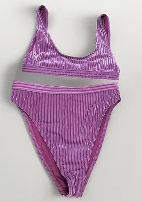 Dippin Daisys Swim Revibe Ribbed Velvet Pink Women Sz S Bikini Set Swimsuit High - Imagem 1 de 4