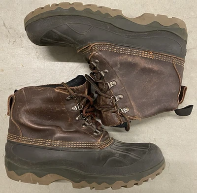 Vintage L.L. Bean Invierno Pato Botas Para Hombre HM 9 Cuero Marrón Impermeable Aislado Foto 1 de 4