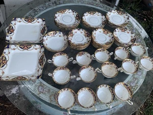 EIN SET 56 TEILE ANTIK ART DECO HANDBEMALT KRONE ENGLAND KNOCHEN CHINA - Bild 1 von 12