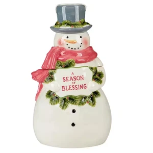 Earthenware Snowman Greetings 3-D Santa Cookie Jar - Picture 1 of 4