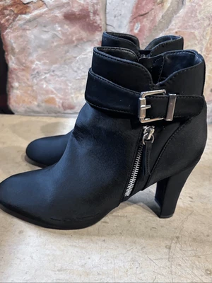 Unisa Black Fabric Ankle Heeled Booties Size10M Buckle & Side Zipper - Image 1 of 4