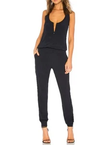 Monrow Revolve Crepe Jumpsuit Sleeveless Neptune Blue Black Pockets Size XS - Picture 1 of 14
