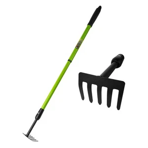 Small Garden Hand Rake, Ajustable Handle Heavy Duty Gardening Hand Cultivator... - Picture 1 of 9