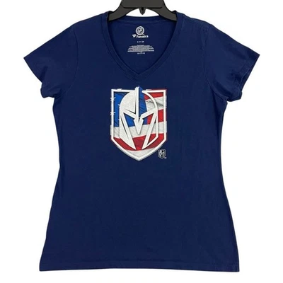 Vegas Golden Knights Logo T Shirt Womens Small Navy Blue V Neck Banner Wave - Image 1 of 4