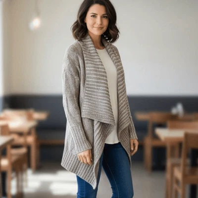 Cárdigan Suéter Punto Chevron Stars Para Mujer Talla Grande Beige Tostado Abierto Foto 1 de 4