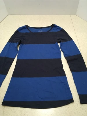 Top para mujer Old Navy talla XS azul negro a rayas elástico manga larga ¡EXCELENTE ESTADO USADO! Foto 1 de 4