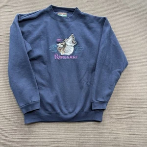 Vintage 90's Great North Renegade Wolf Sweatshirt Men Large Blue Cotton. - Picture 1 of 8