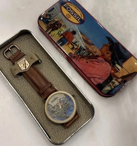Fossil Nos Stone on Copper Watch USA Map In Tin New Battery 90s  Movement  JAPAN - Picture 1 of 11