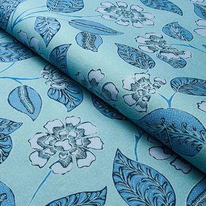 Schumacher Leafy Floral Batik Print Fabric- Kava Cay Indoor Outdoor Blues 0.90yd - Picture 1 of 3