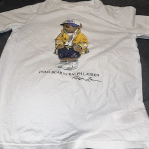 Polo Ralph Lauren Polo Bear Sailing Rain Coat CP-93 Shirt White Kids Sz  7 Euc - Picture 1 of 4