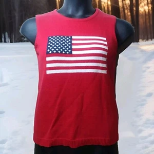 Crystal-Kobe VTG USA 4th of July Lightweight Knit Sweater Vest Women Red Size S - Picture 1 of 5