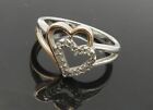 925 Silver & 10K Gold - Vintage Genuine Diamonds Heart Band Ring Sz 6.5 - Rg9983