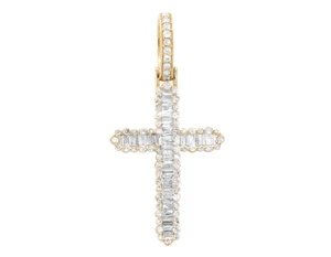 Channel Baguette 4/5 CT Real Diamond Cross Pendant 1.4" 10K Yellow Gold - Picture 1 of 4